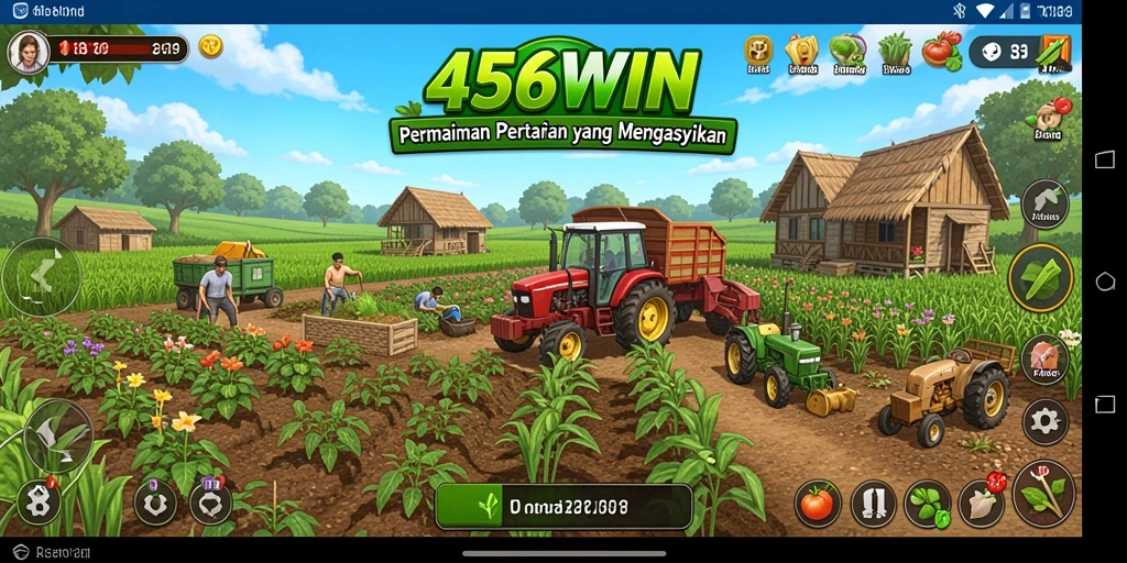 Screenshot gameplay 456WIN menunjukkan suasana pertanian yang hidup.