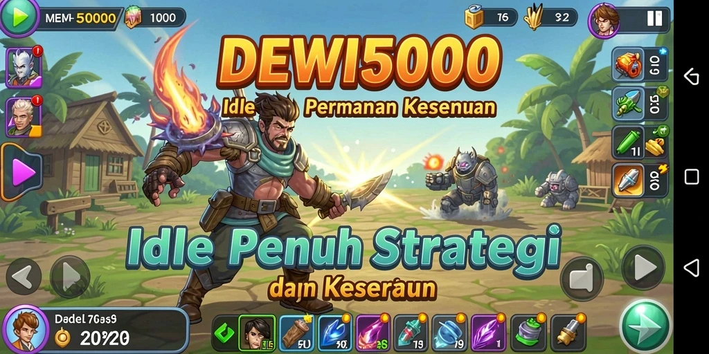 Tampilan gameplay DEWI5000 yang menarik dan adiktif saat bermain Idle.
