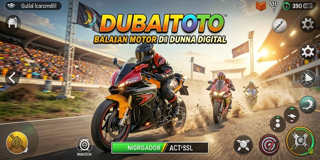 Tampilan gameplay DUBAITOTO yang penuh aksi dan balapan motor seru.