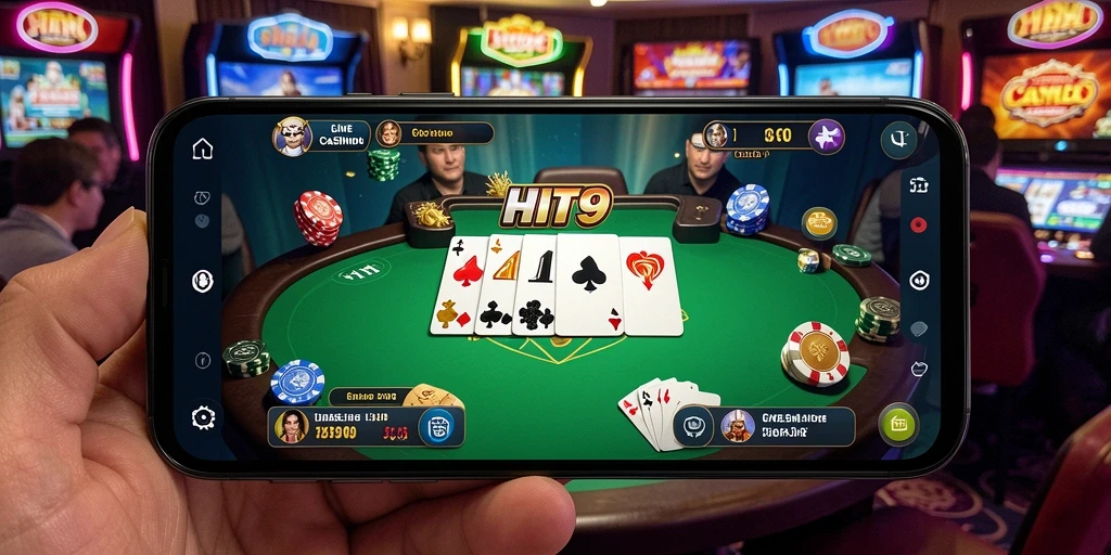 Screenshot utama HIT9 menampilkan dealer profesional dan suasana permainan Live Casino yang menarik.