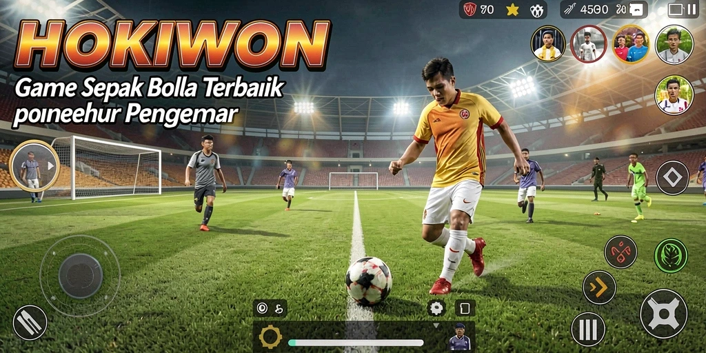 Tampilan gameplay HOKIWON yang mendebarkan dengan aksi sepak bola nyata.
