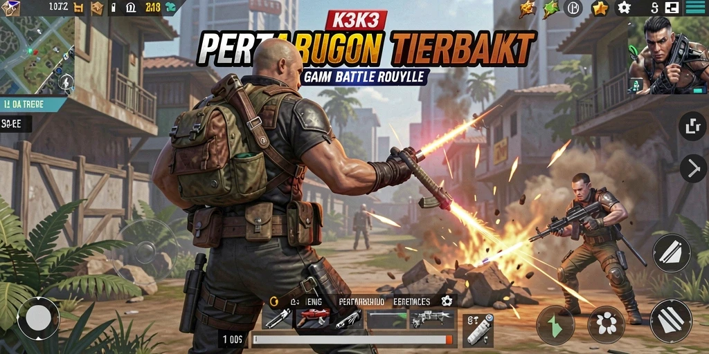 Tampilan aksi seru dalam permainan Battle Royale K3K3.