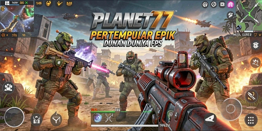 Tangkapan layar gameplay PLANET77 yang menegangkan dalam pertempuran FPS.